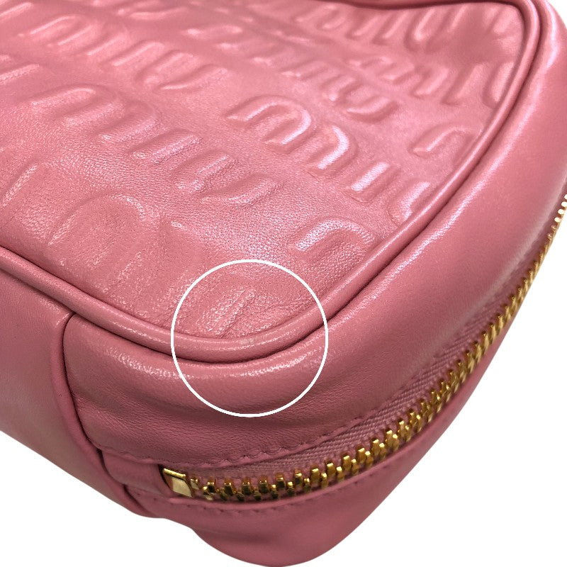 ミュウミュウ miu miu ロゴエンボス チェーンハンドバッグ 5BB114 ピンク ゴールド金具 ナッパレザー レディース ハンドバッグ