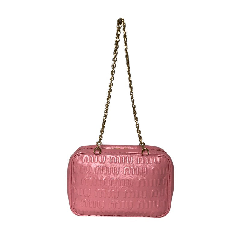 ミュウミュウ miu miu ロゴエンボス チェーンハンドバッグ 5BB114 ピンク ゴールド金具 ナッパレザー レディース ハンドバッグ