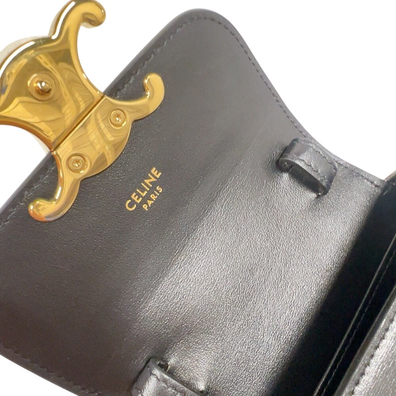セリーヌ CELINE ミニ クロード 10I513 ブラック　ゴールド金具 ボックスカーフ レディース ショルダーバッグ