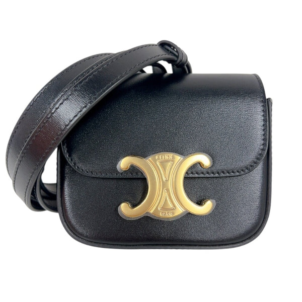 セリーヌ CELINE ミニ クロード 10I513 ブラック　ゴールド金具 ボックスカーフ レディース ショルダーバッグ