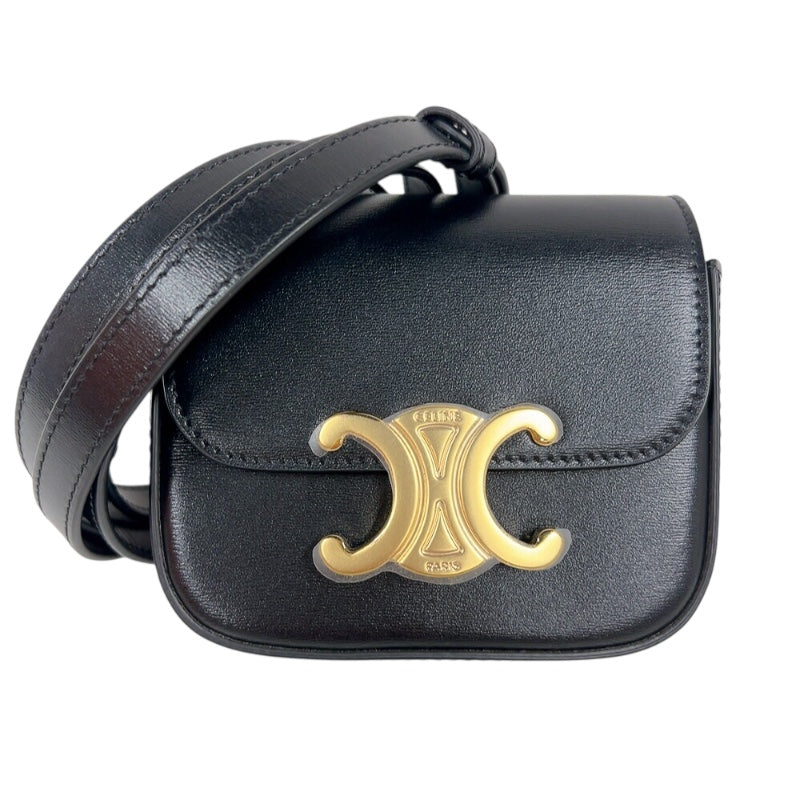セリーヌ CELINE ミニ クロード 10I513 ブラック　ゴールド金具 ボックスカーフ レディース ショルダーバッグ