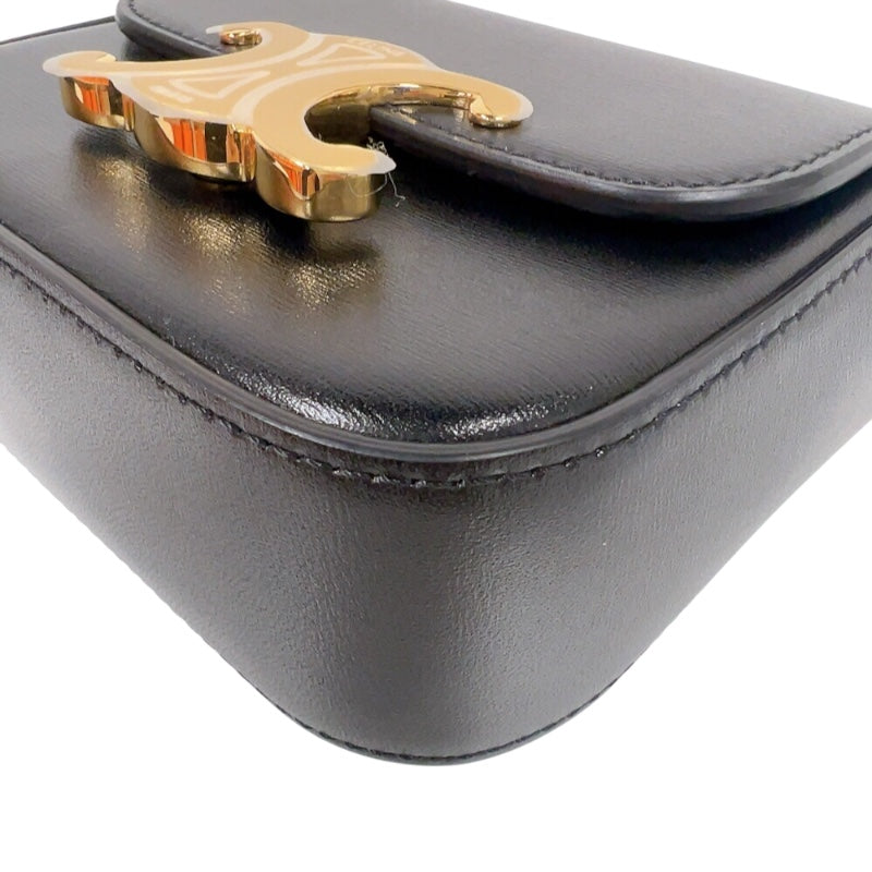 セリーヌ CELINE ミニ クロード 10I513 ブラック　ゴールド金具 ボックスカーフ レディース ショルダーバッグ