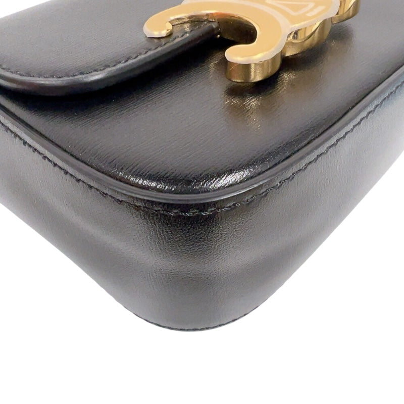 セリーヌ CELINE ミニ クロード 10I513 ブラック　ゴールド金具 ボックスカーフ レディース ショルダーバッグ