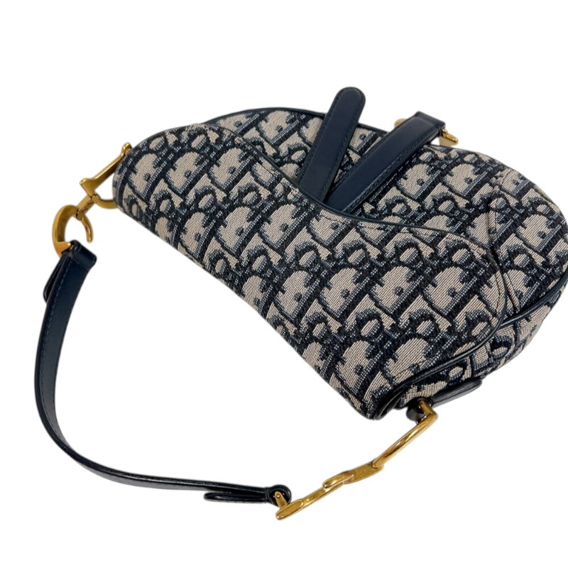 クリスチャン・ディオール Christian Dior サドルバッグ　ミニ M0456CTZQ ネイビー　ゴールド金具 キャンバス レディース ハンドバッグ