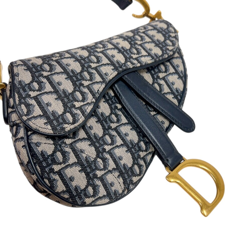 クリスチャン・ディオール Christian Dior サドルバッグ　ミニ M0456CTZQ ネイビー　ゴールド金具 キャンバス レディース ハンドバッグ