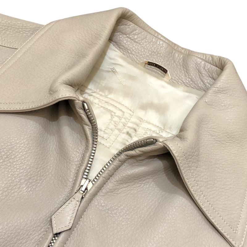 HERMÈS エルメス レザーブルゾン 52 カーフ ジャケット グレー エルメス HERMES ディアスキン レザージャケット グレー ディア