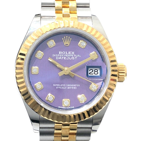 ロレックス ROLEX デイトジャスト28 タペストリー 279173G パープル K18YG SS レディース 腕時計