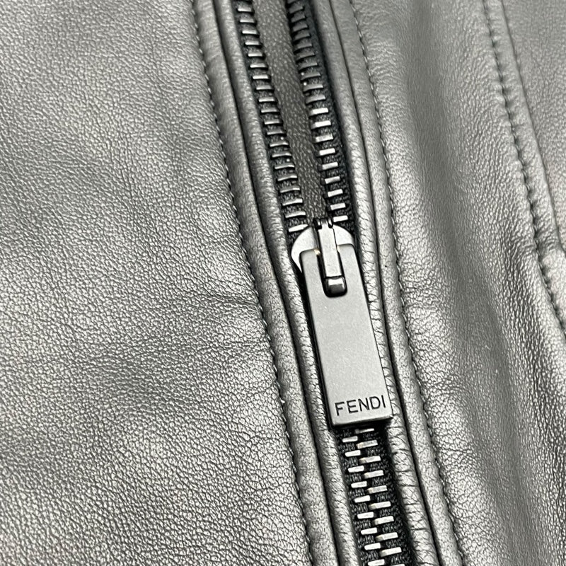 フェンディ FENDI シングルライダース ジャケット FPG346 ブラック レザー メンズ ライダースジャケット
