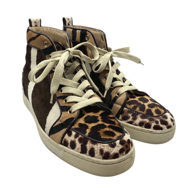 クリスチャン・ルブタン Christian louboutin ハラコ切り替えハイカットスニーカー ヒョウ柄 ハラコレザー レディース スニーカー
