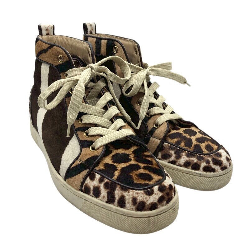 クリスチャン・ルブタン Christian louboutin ハラコ切り替えハイカットスニーカー ヒョウ柄 ハラコレザー レディース スニーカー