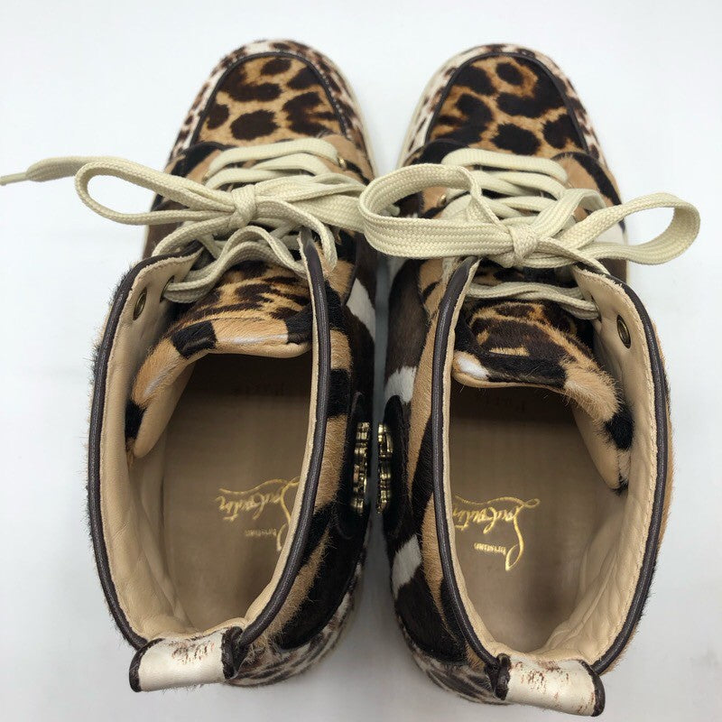 クリスチャン・ルブタン Christian louboutin ハラコ切り替えハイカットスニーカー ヒョウ柄 ハラコレザー レディース スニーカー