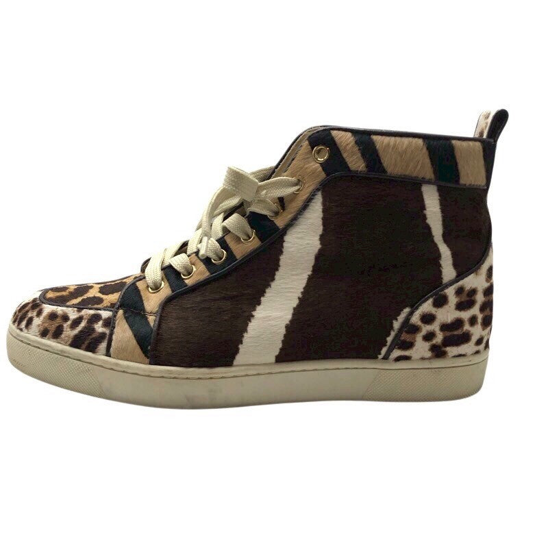 クリスチャン・ルブタン Christian louboutin ハラコ切り替えハイカットスニーカー ヒョウ柄 ハラコレザー レディース スニーカー