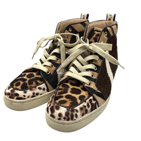 クリスチャン・ルブタン Christian louboutin ハラコ切り替えハイカットスニーカー ヒョウ柄 ハラコレザー レディース スニーカー