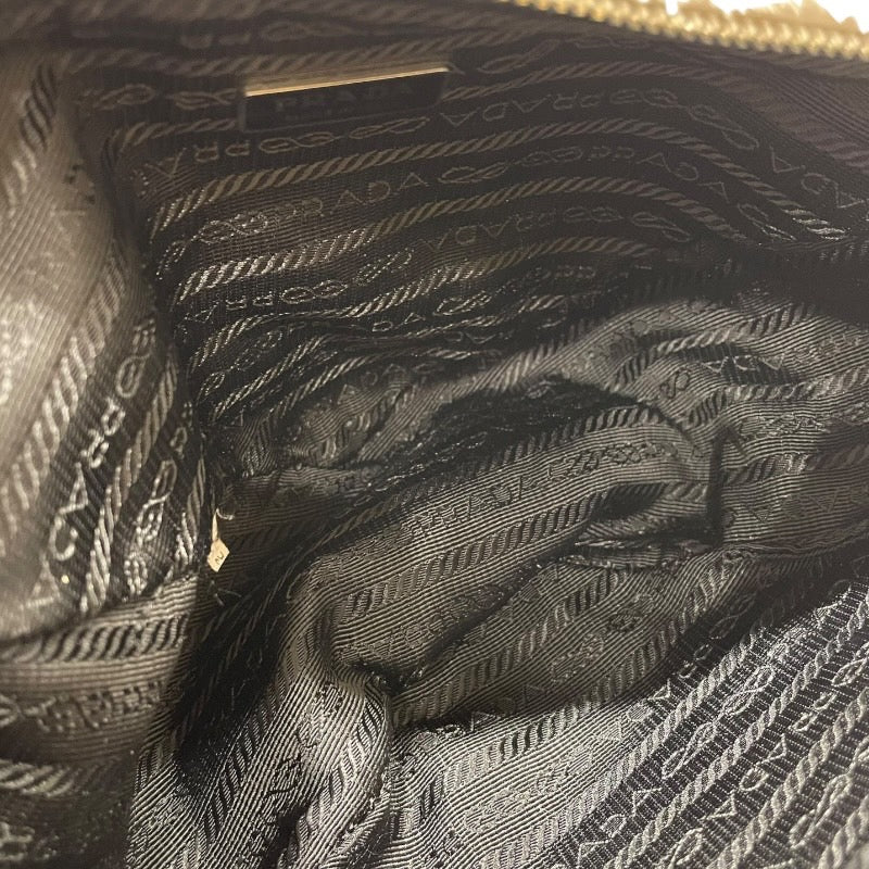 プラダ PRADA テリートライアングルロゴショルダー 1BH190 ホワイト コットン/レザー レディース ショルダーバッグ
