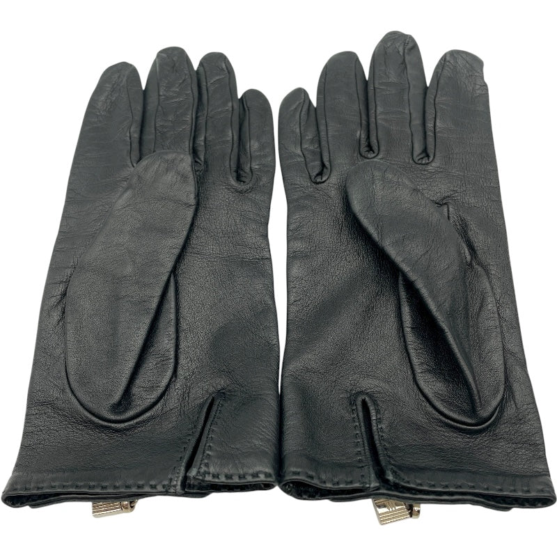 エルメス HERMES カデナチャームグローブ ブラック ラムスキン レディース 手袋