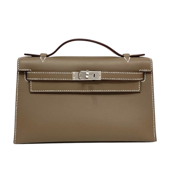 エルメス HERMES ポシェットケリー W刻 エトゥープ シルバー金具 スイフト レディース ハンドバッグ