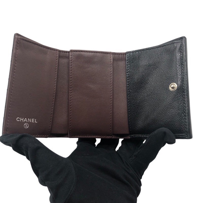 シャネル CHANEL マトラッセ3つ折り財布 AP0230 ブラック/SV金具 キャビア レディース 三つ折り財布
