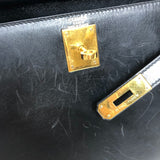 エルメス HERMES ケリー28 外縫い 〇Y刻 ブラック ゴールド金具 ボックスカーフ レディース ショルダーバッグ