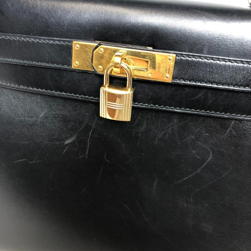 エルメス HERMES ケリー28 外縫い 〇Y刻 ブラック ゴールド金具 ボックスカーフ レディース ショルダーバッグ