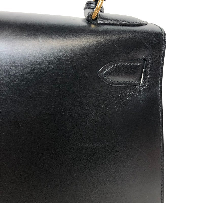 エルメス HERMES ケリー28 外縫い 〇Y刻 ブラック ゴールド金具 ボックスカーフ レディース ショルダーバッグ