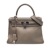 エルメス HERMES ケリー28　内縫い □J刻 エトゥープ×SV金具 トリヨン レディース ショルダーバッグ