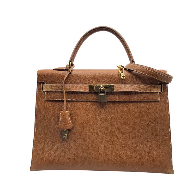 エルメス HERMES ケリー35　外縫い ◯S刻 ゴールド×GD金具 ヴォー・グレネ・クシュベル ユニセックス ショルダーバッグ