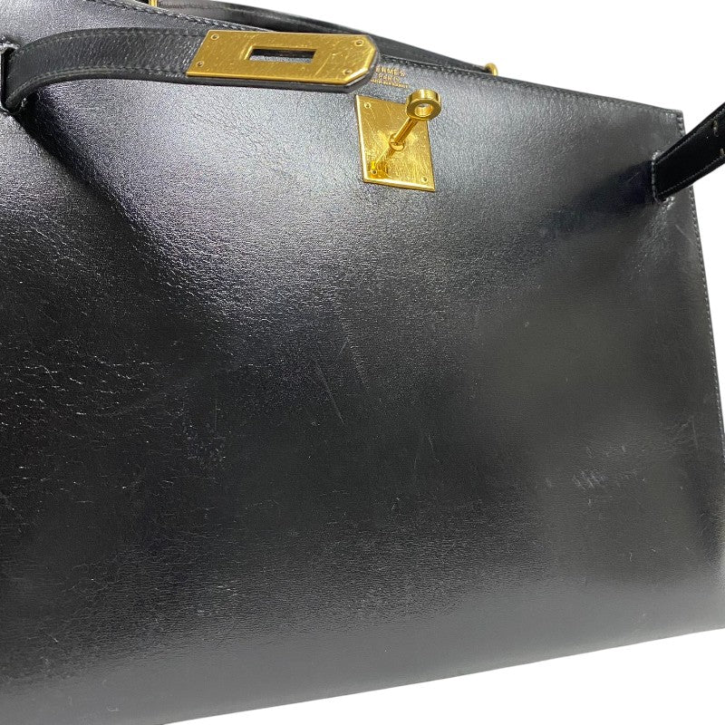 エルメス HERMES ケリー32 縫外い ○T刻印 ブラック ゴールド金具 ボックスカーフ レディース ハンドバッグ