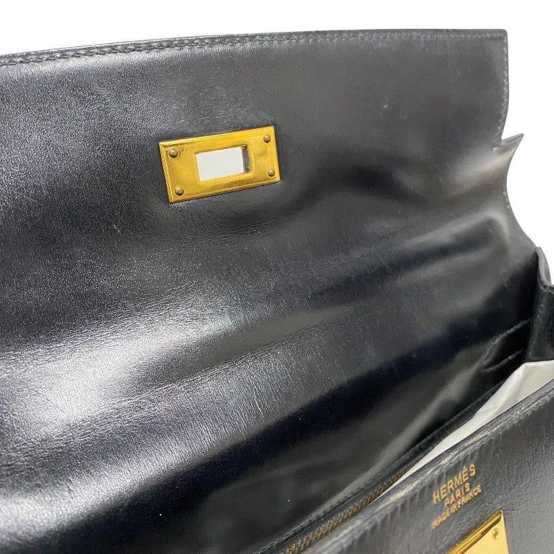 エルメス HERMES ケリー32 縫外い ○T刻印 ブラック ゴールド金具 ボックスカーフ レディース ハンドバッグ