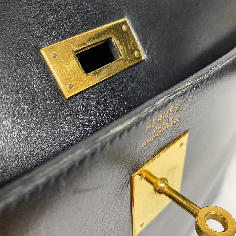 エルメス HERMES ケリー32 縫外い ○T刻印 ブラック ゴールド金具 ボックスカーフ レディース ハンドバッグ