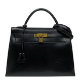 エルメス HERMES ケリー32 縫外い ○T刻印 ブラック ゴールド金具 ボックスカーフ レディース ハンドバッグ