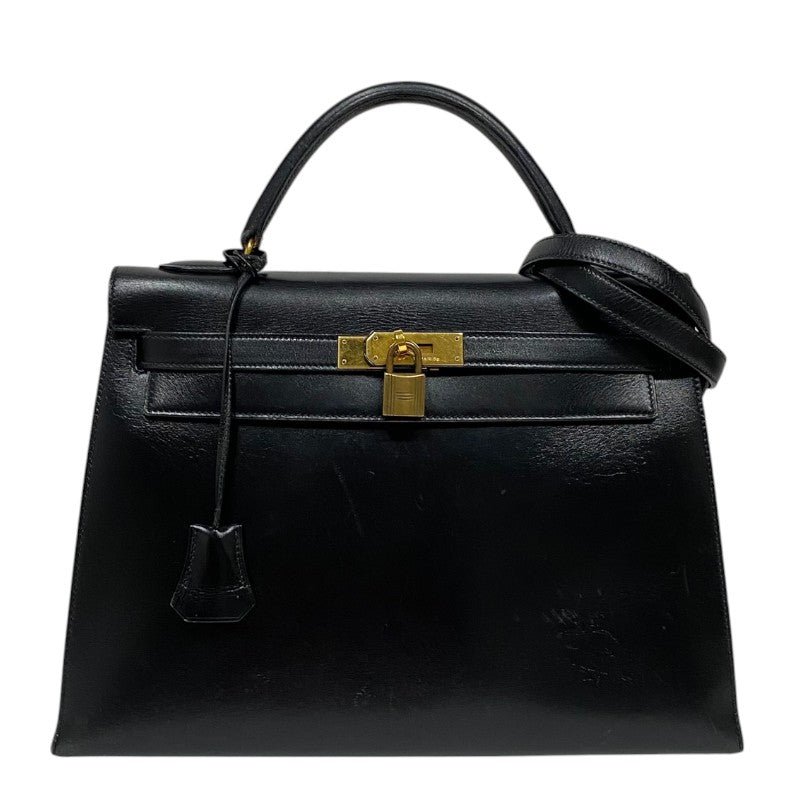 エルメス HERMES ケリー32 縫外い ○T刻印 ブラック ゴールド金具 ボックスカーフ レディース ハンドバッグ
