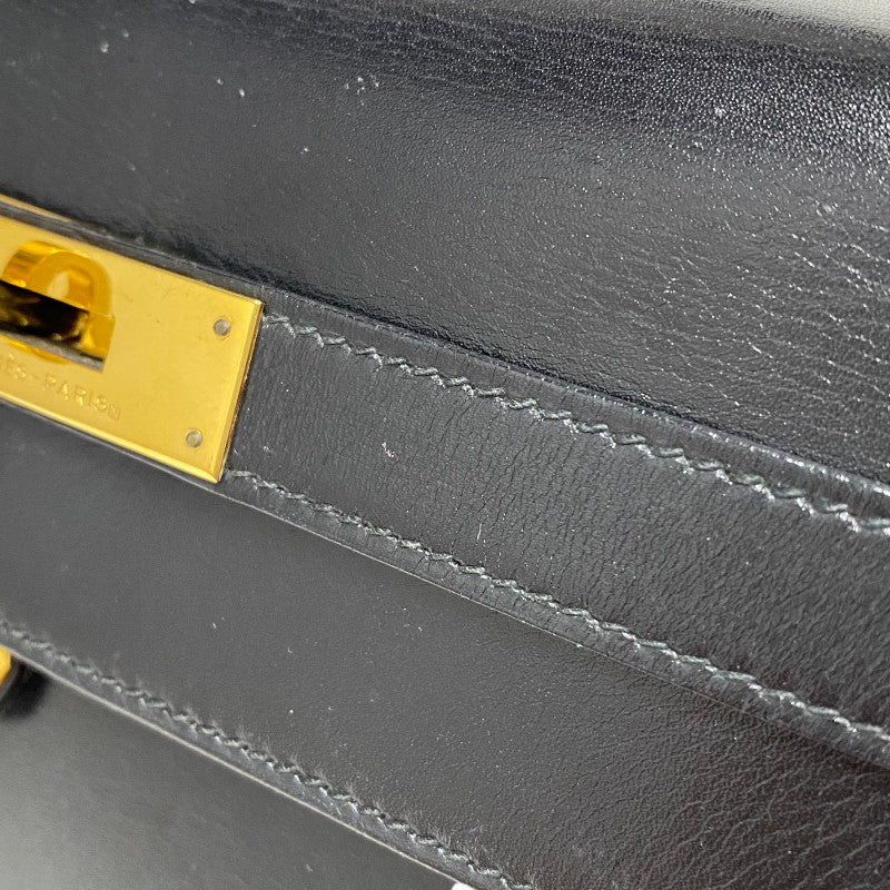 エルメス HERMES ケリー32 縫外い ○T刻印 ブラック ゴールド金具 ボックスカーフ レディース ハンドバッグ