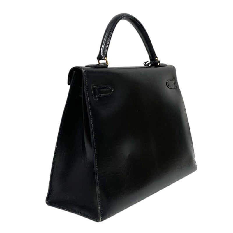 エルメス HERMES ケリー32 縫外い ○T刻印 ブラック ゴールド金具 ボックスカーフ レディース ハンドバッグ