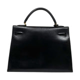 エルメス HERMES ケリー32 縫外い ○T刻印 ブラック ゴールド金具 ボックスカーフ レディース ハンドバッグ