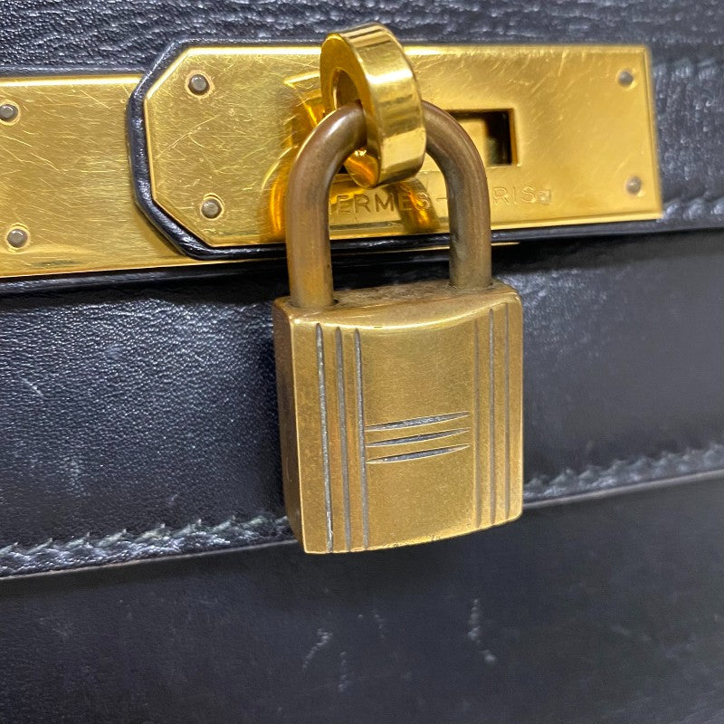 エルメス HERMES ケリー32 縫外い ○T刻印 ブラック ゴールド金具 ボックスカーフ レディース ハンドバッグ