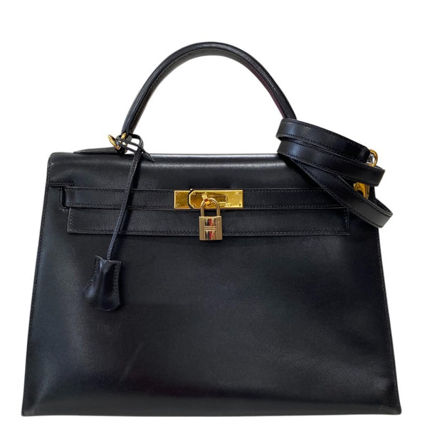 エルメス HERMES ケリー32 内縫い □E刻印 ブラック ゴールド金具 ボックスカーフ レディース ハンドバッグ