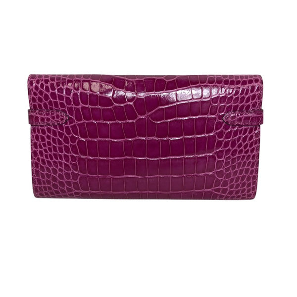 エルメス HERMES ケリーウォレット C刻印 ローズシェヘラザード ゴールド金具 アリゲーターリセ レディース 長財布