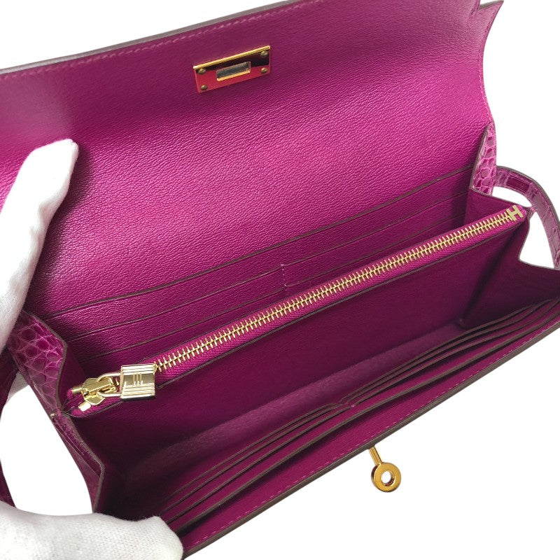 エルメス HERMES ケリーウォレット C刻印 ローズシェヘラザード ゴールド金具 アリゲーターリセ レディース 長財布