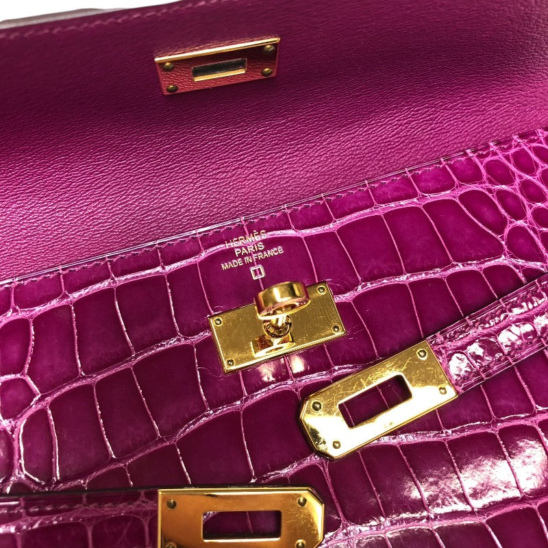 エルメス HERMES ケリーウォレット C刻印 ローズシェヘラザード ゴールド金具 アリゲーターリセ レディース 長財布