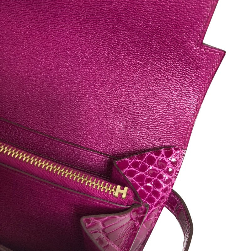 エルメス HERMES ケリーウォレット C刻印 ローズシェヘラザード ゴールド金具 アリゲーターリセ レディース 長財布