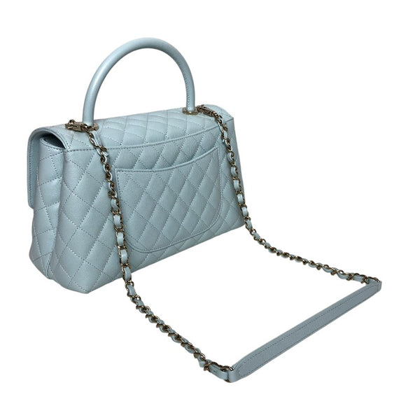 シャネル CHANEL ココハンドル29 A92991 ライトブルー ゴールド金具 キャビアスキン レディース ハンドバッグ
