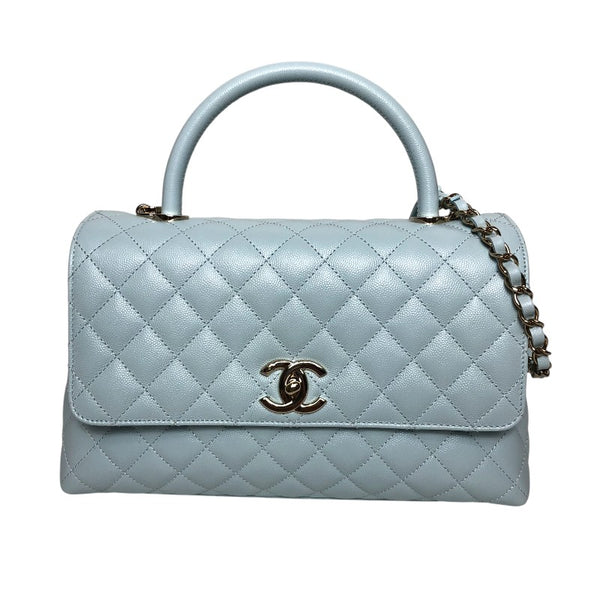 シャネル CHANEL ココハンドル29 A92991 ライトブルー ゴールド金具 キャビアスキン レディース ハンドバッグ