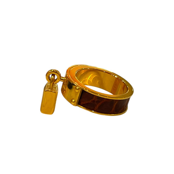 エルメス HERMES ケリースカーフリング ブラウン/ゴールド ポロサス/メタル レディース その他ファッション雑貨