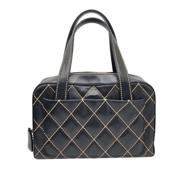 シャネル CHANEL ワイルドステッチ スモールボストンバッグ ブラック×GD金具 カーフ レディース トートバッグ
