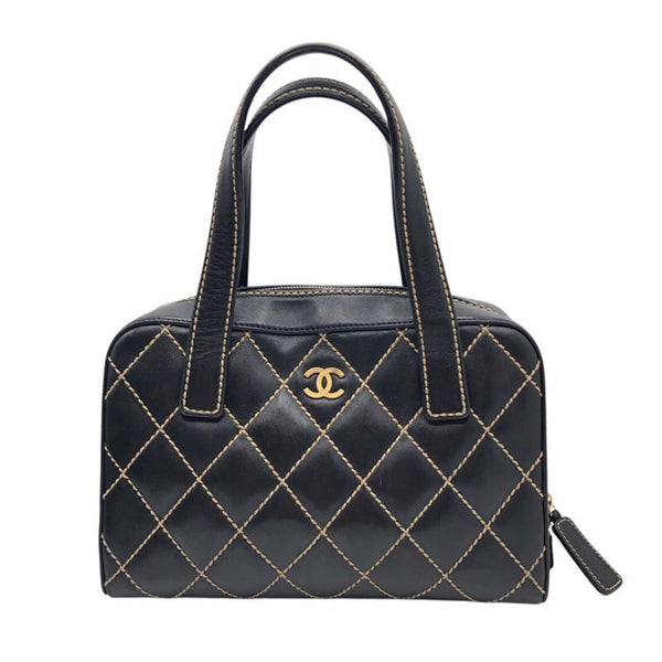 シャネル CHANEL ワイルドステッチ スモールボストンバッグ ブラック×GD金具 カーフ レディース トートバッグ