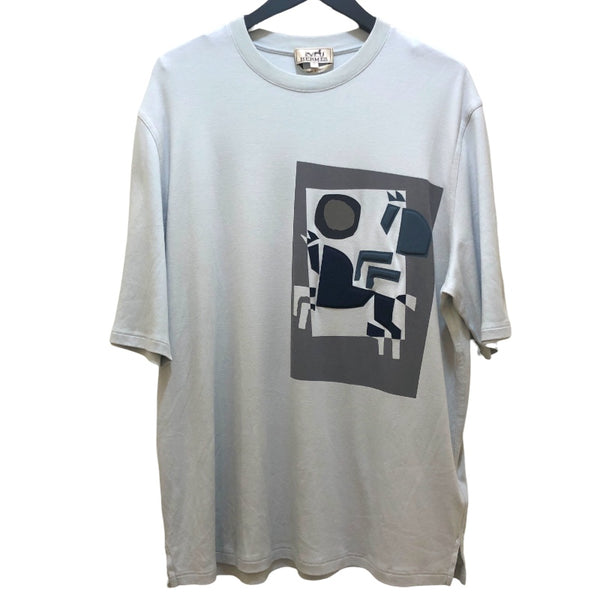 エルメス HERMES カミシヤ混 立体プリントTシャツ ブルー コットン メンズ 半袖Ｔシャツ