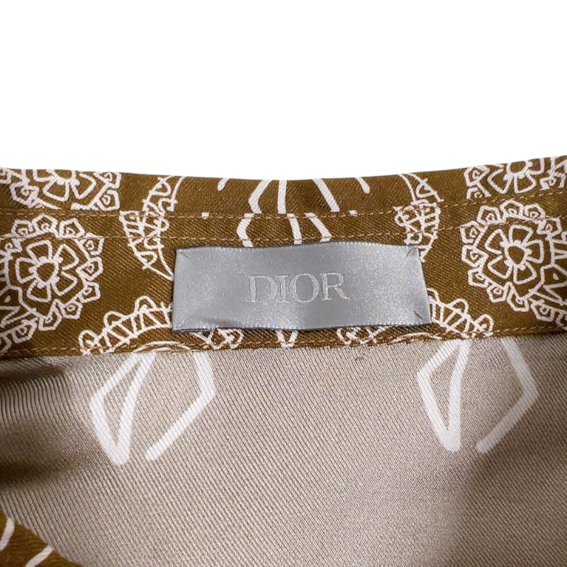 クリスチャン・ディオール Christian Dior ペイズリー柄半袖シルクシャツ 193C545A5532 ブラウン/ホワイト シルク メンズ 半袖シャツ