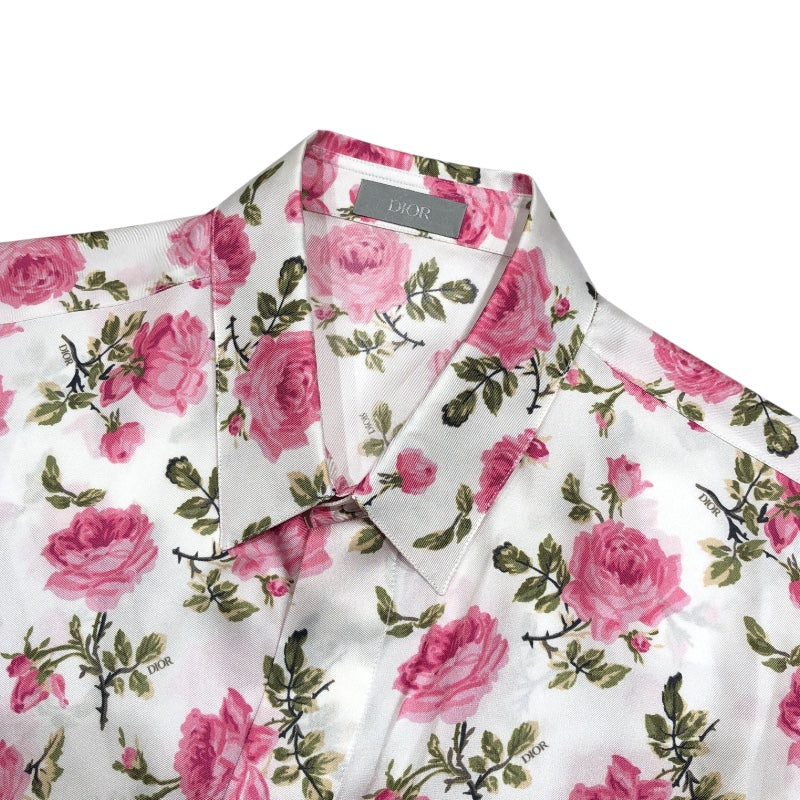 クリスチャン・ディオール Christian Dior フローラル総柄半袖シルクシャツ 193C545A5630 ホワイト シルク メンズ 半袖シャツ
