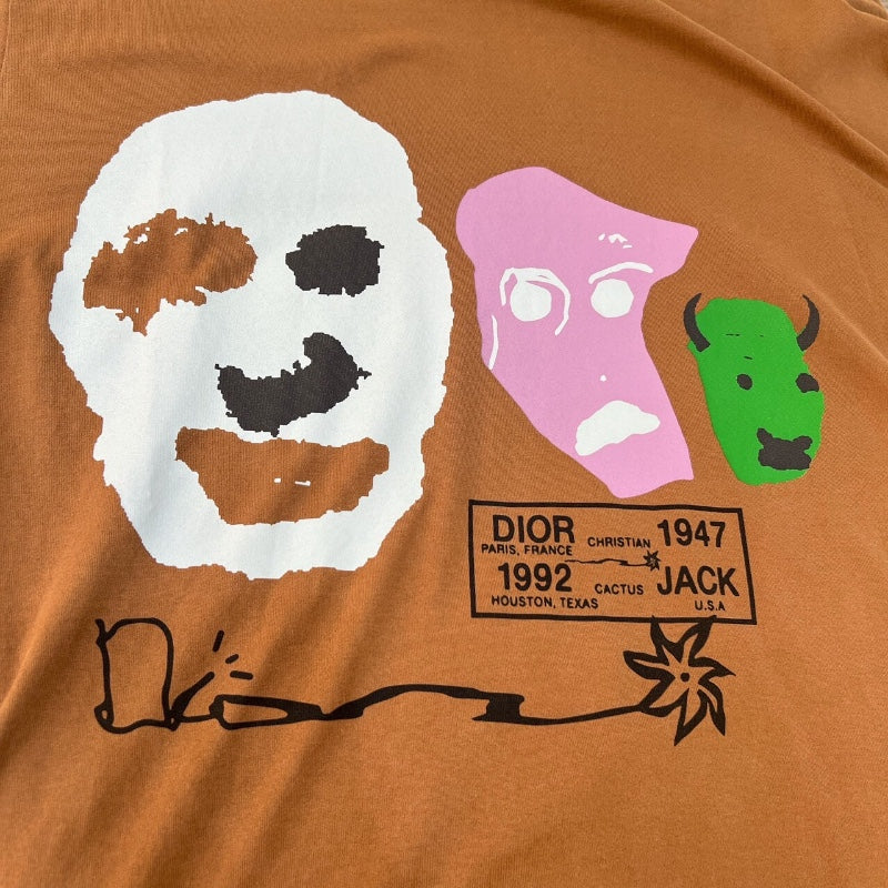 クリスチャン・ディオール Christian Dior × Cuctus Jack プリントTシャツ 283J641B0677 ブラウン コットン メンズ 半袖Ｔシャツ