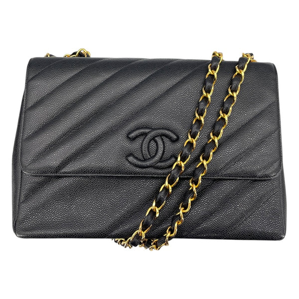シャネル CHANEL チェーンショルダー シリアル3番台 ブラック×ゴールド金具 キャビアスキン レディース ショルダーバッグ